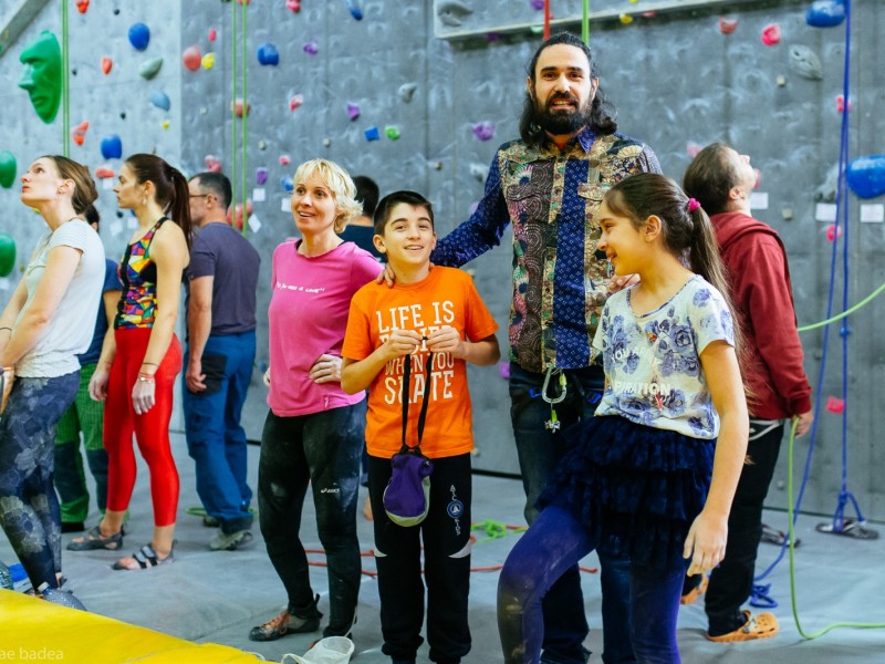 Climbing initiation for father and son in Bucharest