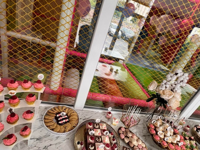 Party at a children's playground with heated pool