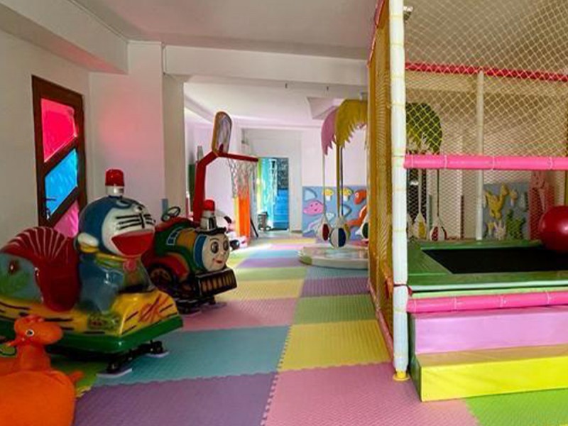 Party at a children's playground with heated pool