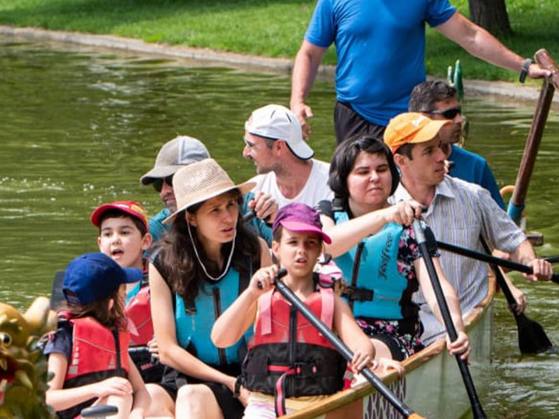 Birthday for children in dragon boat, on a lake in Bucharest
